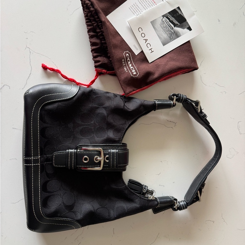 Coach Black Shoulder Bag with Silver Buckle
